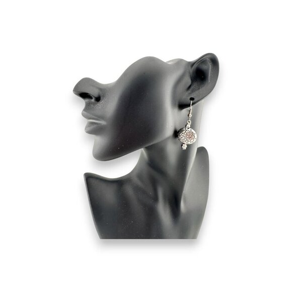 Silver Plated Puff Star Etched Earrings - Picture 7 of 11